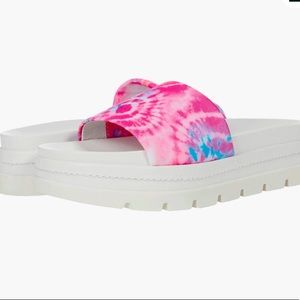 J Slides Blue Pink Tie Dye Brit Stretch Chunky Platform Slip On Sandals NWOT 8.5